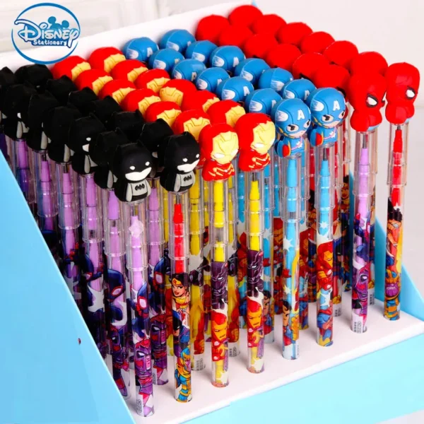Disney-Cartoon-Lapiseiras-para-Estudantes-Silicone-Tips-Escrita-Suprimentos-Papelaria-Material-Escolar-Crian-as-56-Pcs.jpg_ Lapiseira Vingadores troca ponta