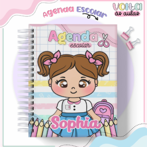 agenda escolar infantil personalizada com nome capa dura