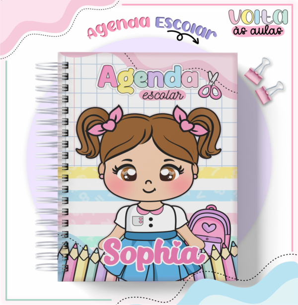 agenda escolar infantil personalizada com nome capa dura