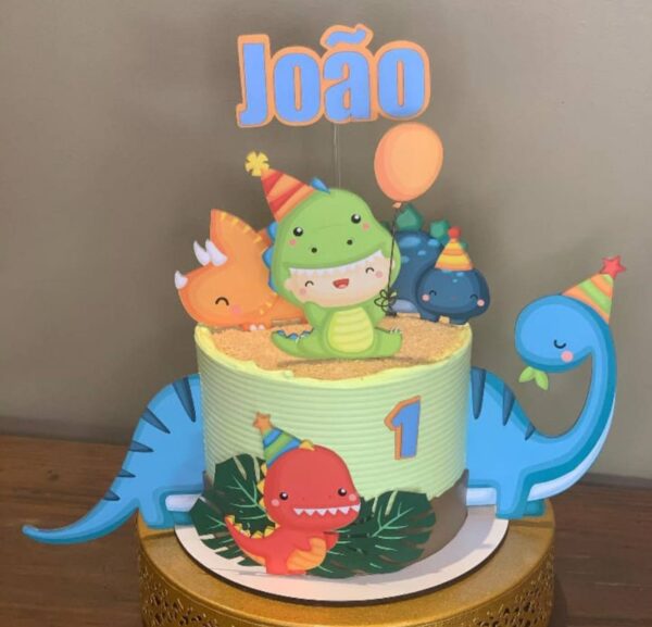 topodinossaurobabycamadas Topo de bolo dinossauro baby