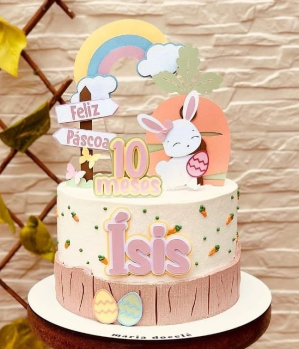 Topo de bolo coelho casinha Páscoa