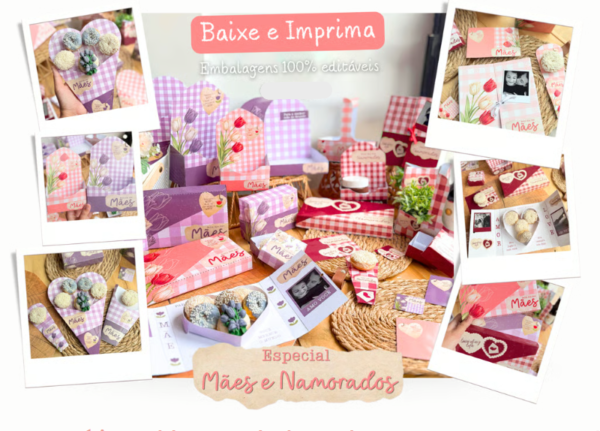 ARQUIVO DE CORTE DIA DAS MÃES E DIA DOS NAMORADOS AFLORA Embalagens Dia das Mães editáveis para imprimir grátis