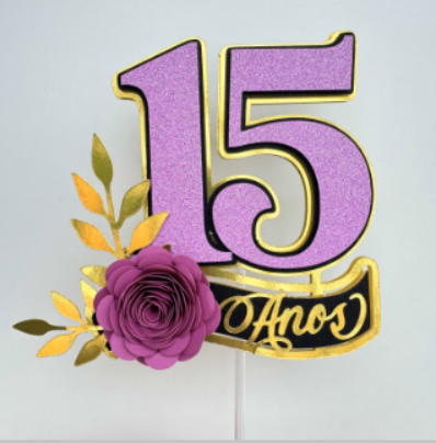 Arquivo corte topo de bolo 15 anos personalizado para imprimir