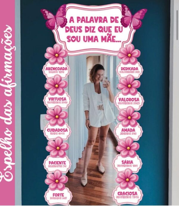 Arquivo corte espelho das afirmações dia das mães floral rosa para imprimir grátis