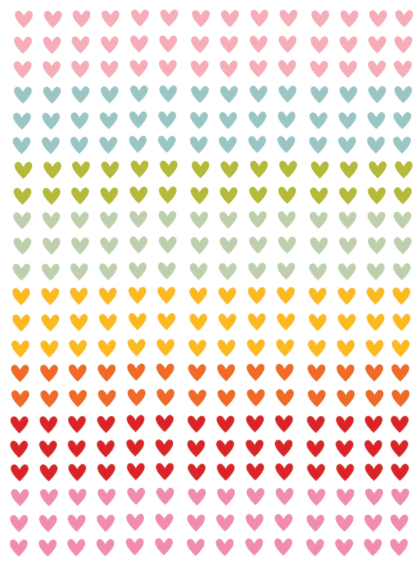 Arquivo DTF UV corações coloridos A4 para imprimir grátis