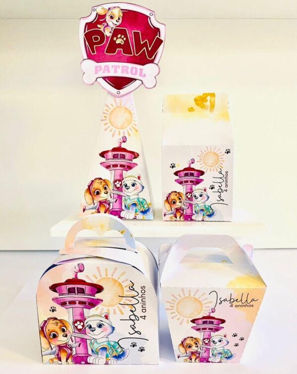 Arquivo corte caixas Patrulha Canina menina grátis para imprimir