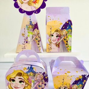Arquivo corte caixas Rapunzel grátis para imprimir com tema infantil