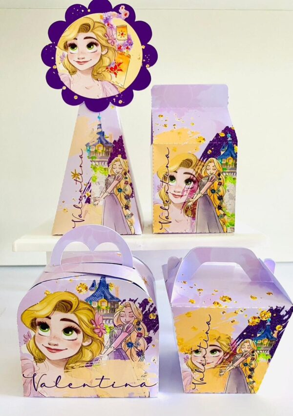 Arquivo corte caixas Rapunzel grátis para imprimir com tema infantil