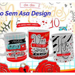 Arte para caneca personalizada Dia dos Namorados com tema romântico para imprimir