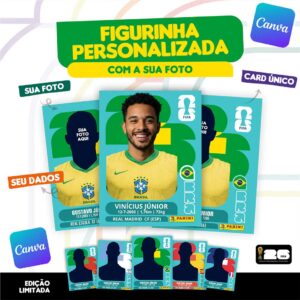 Figurinha Personalizada Copa 2026 digital para imprimir grátis com tema futebol.