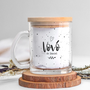Caneca de vidro transparente personalizada ser avô e avó com design delicado e moderno.