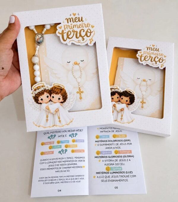 Arquivo digital Meu Primeiro Terço neutro caixinha personalizada para imprimir