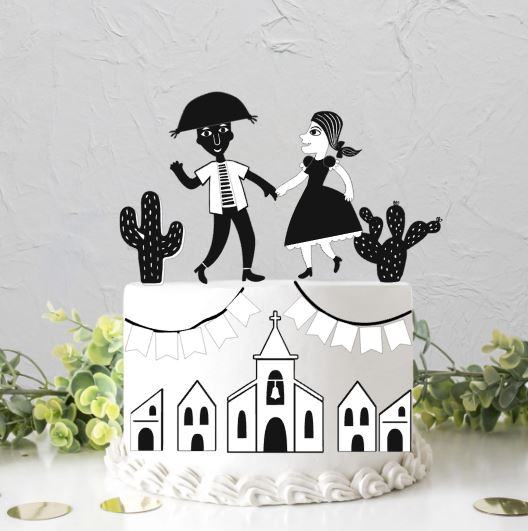 Arquivo de Corte Festa Junina Arraiá Preto e Branco Arquivo de corte Festa Junina Arraiá Preto e Branco para topo de bolo personalizado, pronto para imprimir e cortar na Silhouette.