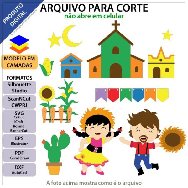 Arquivo de Corte Festa Junina Igrejinha Personalizado Arquivo de Corte Festa Junina Igrejinha personalizado para imprimir e cortar na Silhouette.