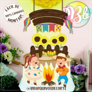 Arquivo de corte topo de bolo Festa Junina Girassol personalizado para impressão e máquina Silhouette.