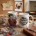 Arte digital para caneca Dia dos Namorados Arlequina e Coringa personalizada pronta para impressão em alta resolução.