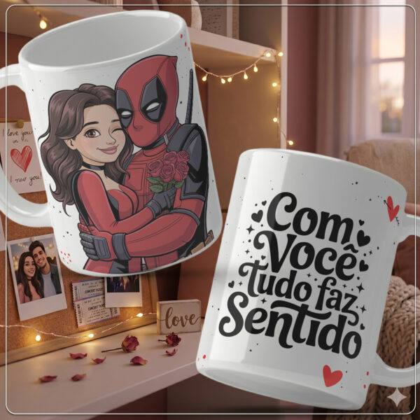Caneca Dia dos Namorados Deadpool e Vanessa – Arte Digital Arte digital para caneca Dia dos Namorados Deadpool e Vanessa personalizada.