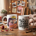 Arte digital para caneca Dia dos Namorados Naruto e Hinata personalizada pronta para impressão