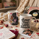 Arte digital para caneca Dia dos Namorados Pantera Negra e Tempestade personalizada.