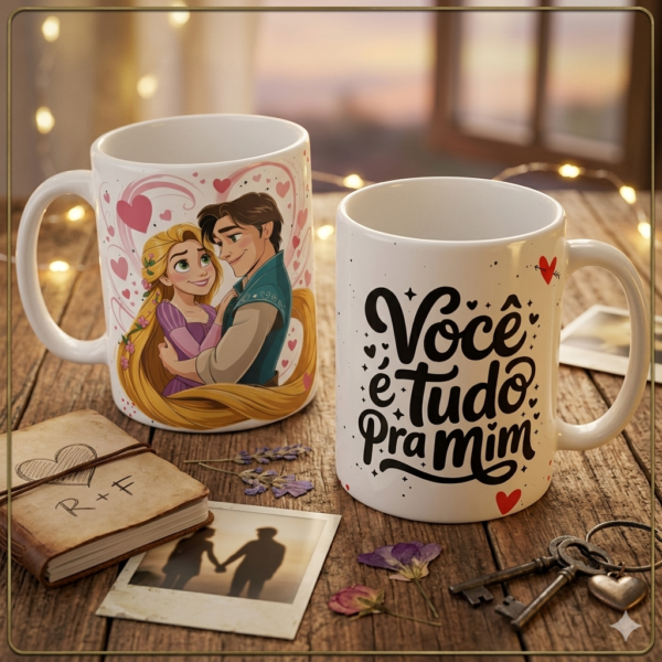 Caneca Dia dos Namorados Rapunzel e José – Arte Digital Arte digital para caneca Dia dos Namorados Rapunzel e José personalizada pronta para imprimir