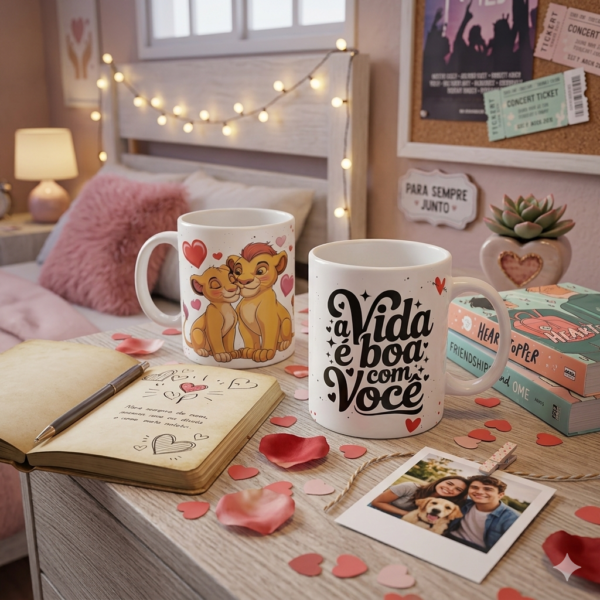Arte Caneca Dia dos Namorados Simba e Nala Personalizada Arte digital para caneca personalizada Dia dos Namorados Simba e Nala pronta para imprimir