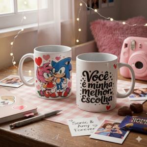 Arte digital para caneca Dia dos Namorados Sonic e Amy personalizada para imprimir