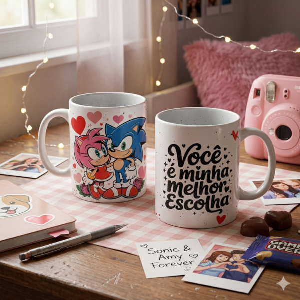 Caneca Dia dos Namorados Sonic e Amy – Arte Digital Arte digital para caneca Dia dos Namorados Sonic e Amy personalizada para imprimir