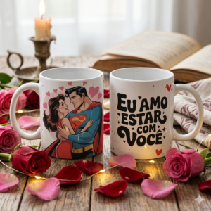 Arte digital para caneca Dia dos Namorados Super Man e Lois Lane personalizada para impressão.
