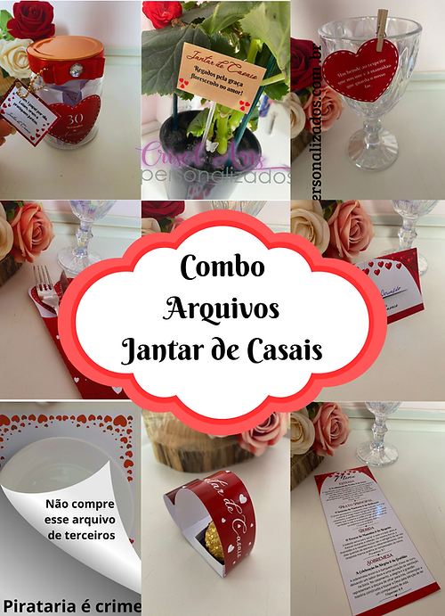 Arquivo de corte Combo Jantar de Casais personalizado para Dia dos Namorados, pronto para imprimir e usar na Silhouette.