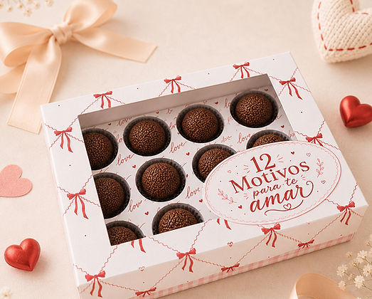 Arquivo Caixa 12 Doces Motivos Para Te Amar Dia dos Namorados em PDF e PNG para imprimir e personalizar.