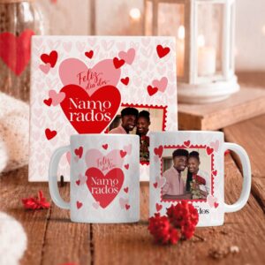 Arte digital para caneca Dia dos Namorados personalizada com foto do casal romântico