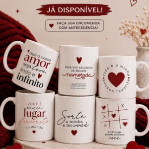 Arte para sublimação de caneca Dia dos Namorados personalizada com tema romântico para presente especial.