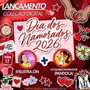 Coleção Digital Dia dos Namorados 2026 com arquivos personalizados para imprimir grátis e criar presentes românticos.