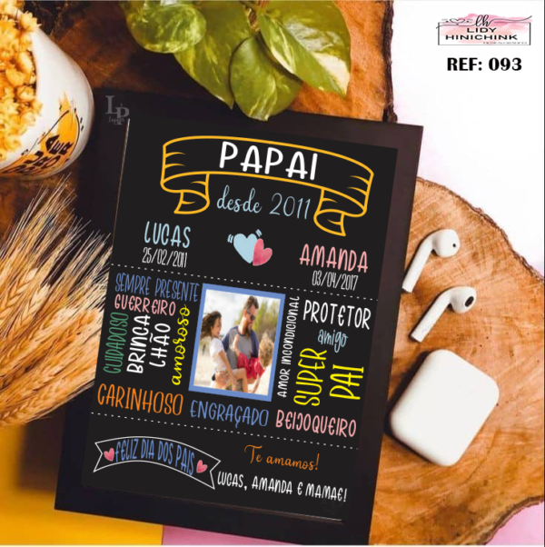 Quadro Dia dos Pais Editável com Data – Papai Layout para quadro Dia dos Pais editável com data e nome Papai para impressão