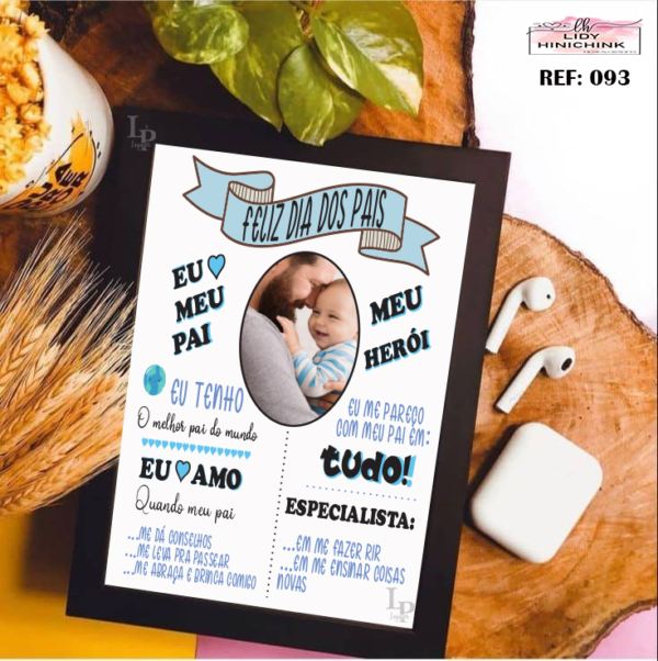 Quadro Dia dos Pais Meu Herói – Arquivo Digital Layout para quadro Dia dos Pais Meu Herói personalizado pronto para impressão digital.