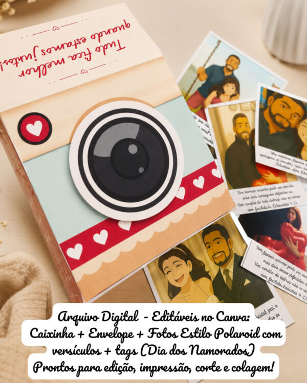 Kit Digital Fotos Polaroid + Versículos Dia dos Namorados Kit digital fotos polaroid com versículos bíblicos para Dia dos Namorados pronto para imprimir e personalizar.