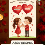 Kit Digital Dia dos Namorados com 10 marcadores, 5 cartões, painel para mural e tags decorativas para imprimir.