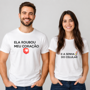 Arte para camiseta Dia dos Namorados com frase Ela Roubou Meu Coração, pronta para imprimir e personalizar.