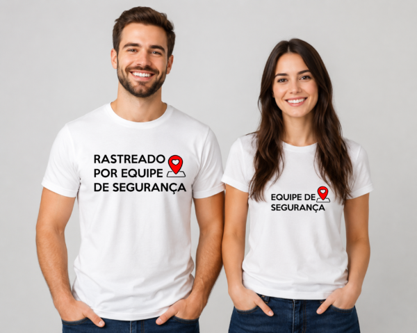 Arte para camiseta Dia dos Namorados personalizada com frase Rastreado pela Equipe de Segurança, pronta para imprimir e presentear.