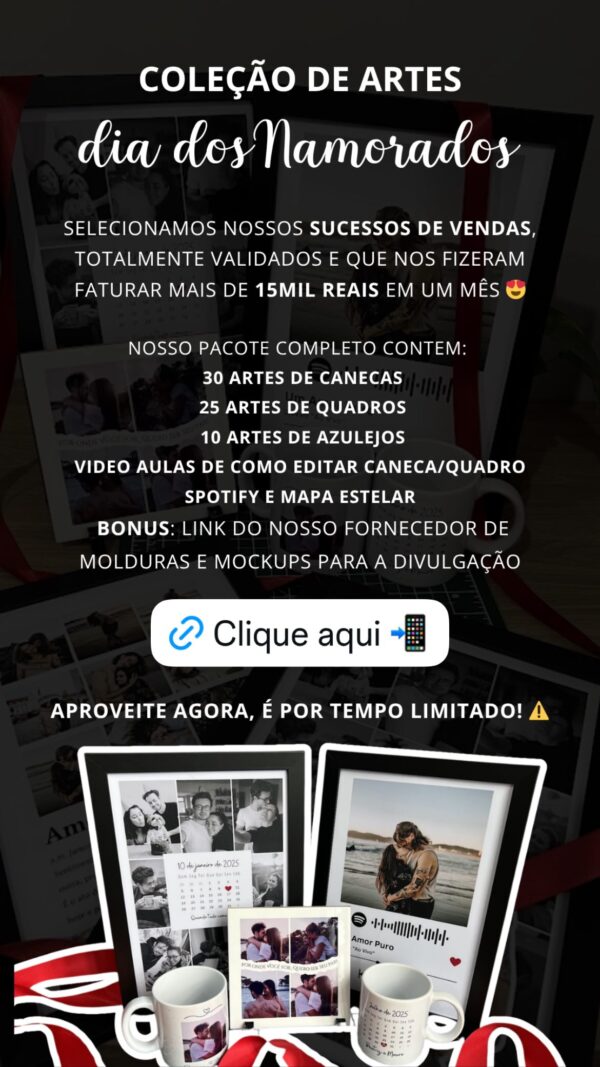 TEXTO ALTERNATIVO (ALT TEXT): Coleção Artes Dia dos Namorados para imprimir com arquivos digitais personalizados para presentes e decoração romântica.