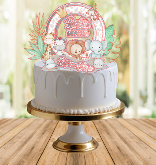 Arte Topo de Bolo Safari Rosa – Arquivo Digital Arquivo de corte arte topo de bolo safari rosa personalizado para imprimir