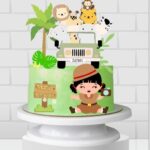 Arquivo de corte topo de bolo safari menina personalizado para impressão e corte em Silhouette.