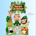 Arquivo digital arte topo de bolo safari menino personalizado para impressão.