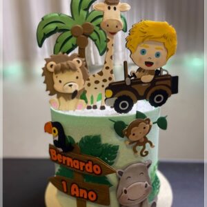 Arte topo de bolo safari fofo personalizada para imprimir em arquivo digital