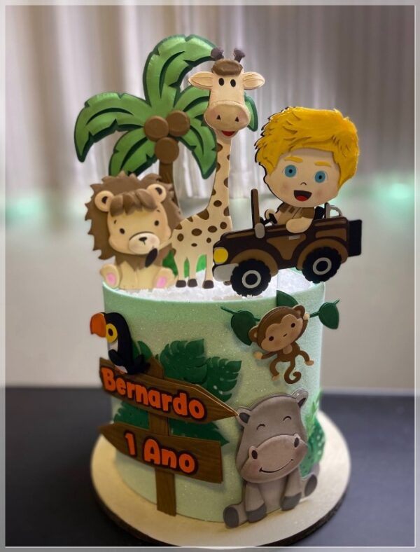 Arte topo de bolo safari fofo personalizada para imprimir em arquivo digital