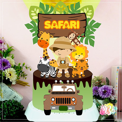 Arquivo de Corte Topo de Bolo Safari Menino Arquivo de corte topo de bolo Safari Menino digital para imprimir e personalizar festas infantis.