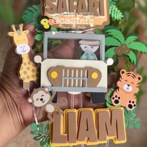 Arquivo digital arte topo de bolo safari personalizado para impressão