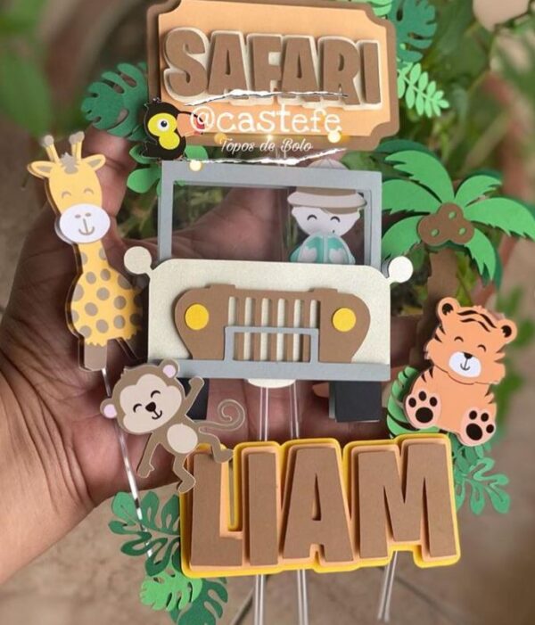 Arte Topo de Bolo Safari Personalizado – Arquivo Digital Arquivo digital arte topo de bolo safari personalizado para impressão