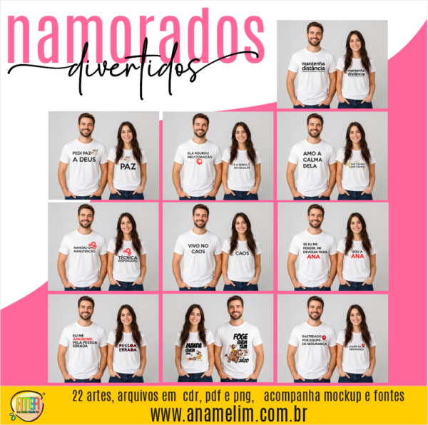Arte divertida para sublimação de camisetas Dia dos Namorados em arquivo digital para impressão e personalização.