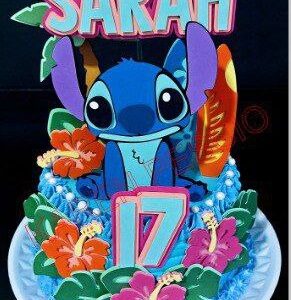 Arquivo de corte topo de bolo Stitch personalizado para festa infantil, arquivo digital compatível com Silhouette e grátis para imprimir.